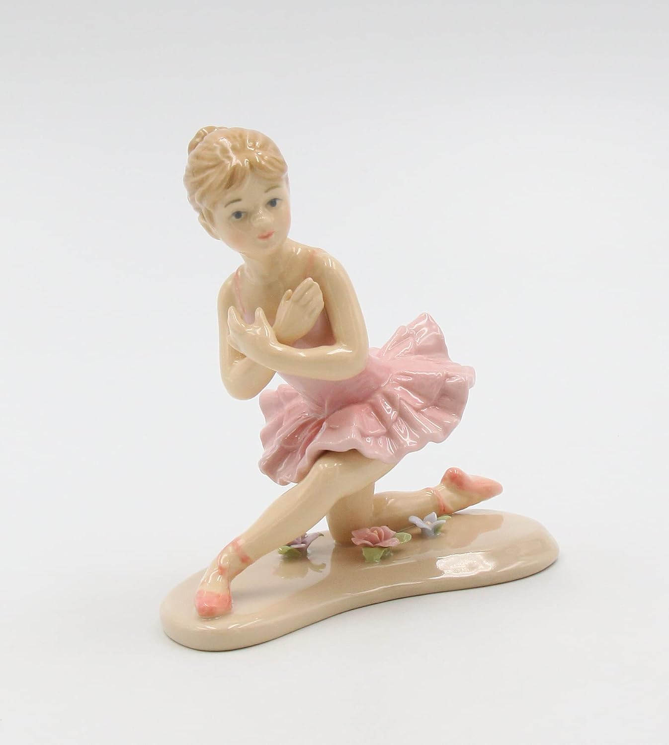 Cosmos Gifts Fine Porcelain Ballerina in Pink with Knee Down Ceramic Figurine 4-1/2" H