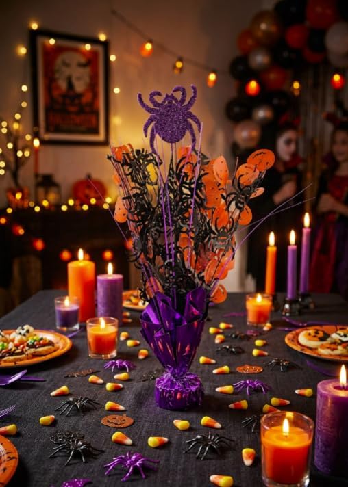 Halloween Balloon Weight Centerpiece Spiders Jack-o-Lanterns 2pc