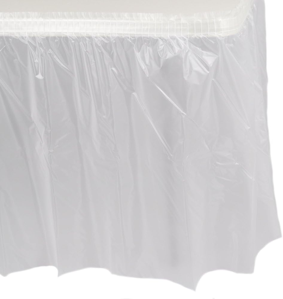 Party Favors Plus Clear Plastic Table Skirts 29in x 13ft Stretches to 19ft 3 Pack