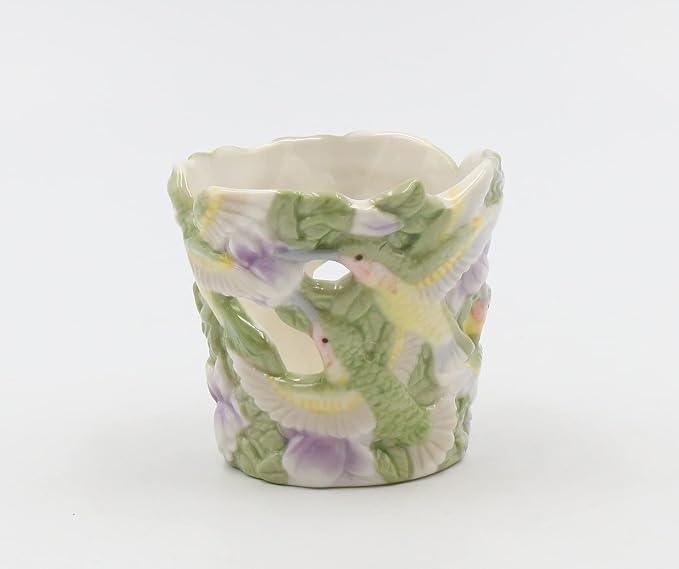 Cosmos Gifts Fine Porcelain Hummingbird Purple Flowers Tea Light Candle Holder Set of 2 2.75 In Purple