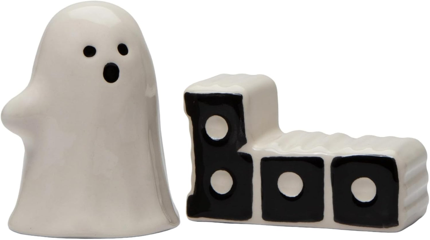 Cosmos Gifts Ceramic Ghost & Boo Halloween Salt and Pepper Shakers Set 3-3/8" H 21069