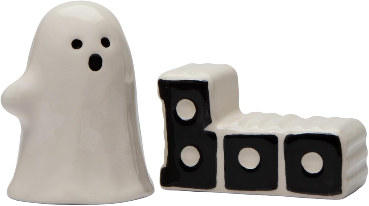Cosmos Gifts Ceramic Ghost & Boo Halloween Salt and Pepper Shakers Set 3-3/8" H 21069