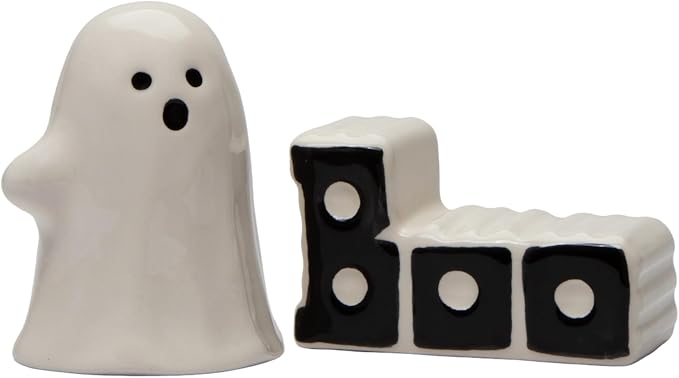 Cosmos Gifts Ceramic Ghost & Boo Halloween Salt and Pepper Shakers Set 3-3/8" H 21069