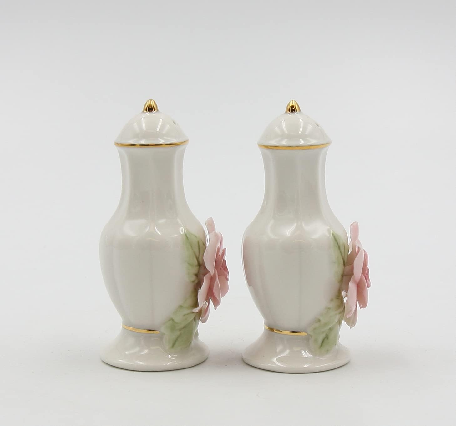 Cosmos Gifts Porcelain Pink Rose Jar with Gold Trim Salt and Pepper Shaker Set 3-1/2" H 21027