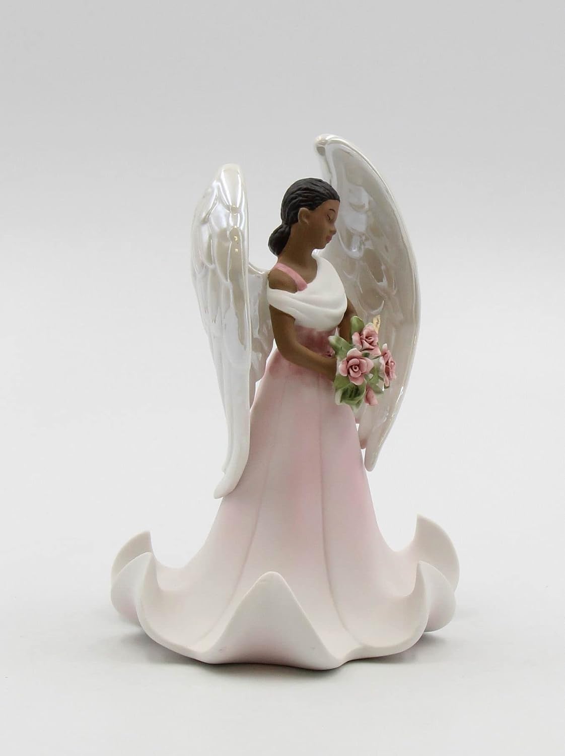 Cosmos Gifts Fine Porcelain Ethnic African American Black Angel of Rose Flowers Collectible Figurine 6-5/8" H