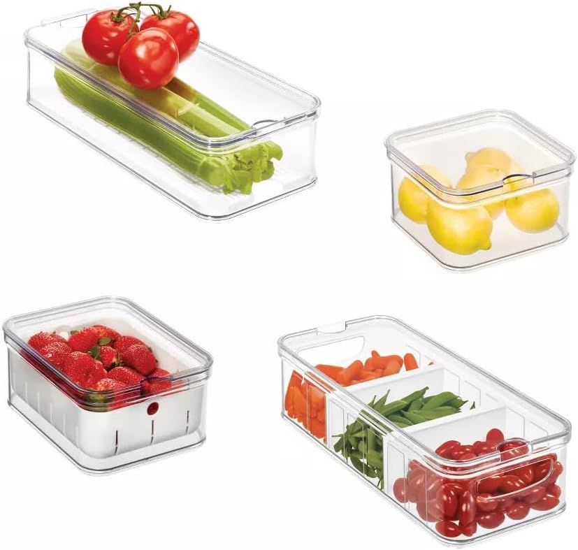 Party Favors Plus Stackable Fridge Organizer Bins with Lids BPA Free Set of 4