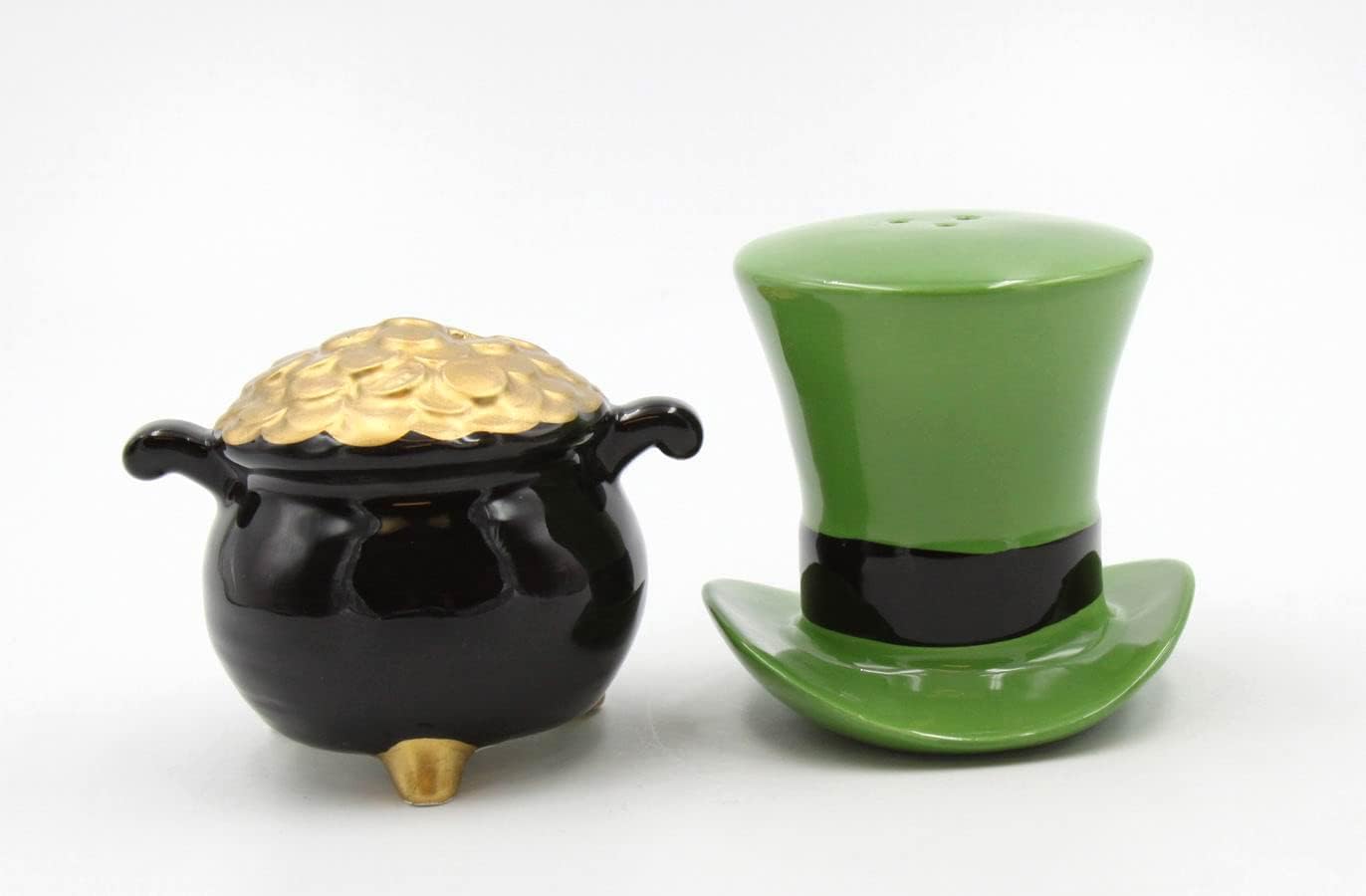 Cosmos Gifts Fine Ceramic Leprechaun Hat & Pot of Gold Salt and Pepper Shakers Set 2-5/8" H Multicolor