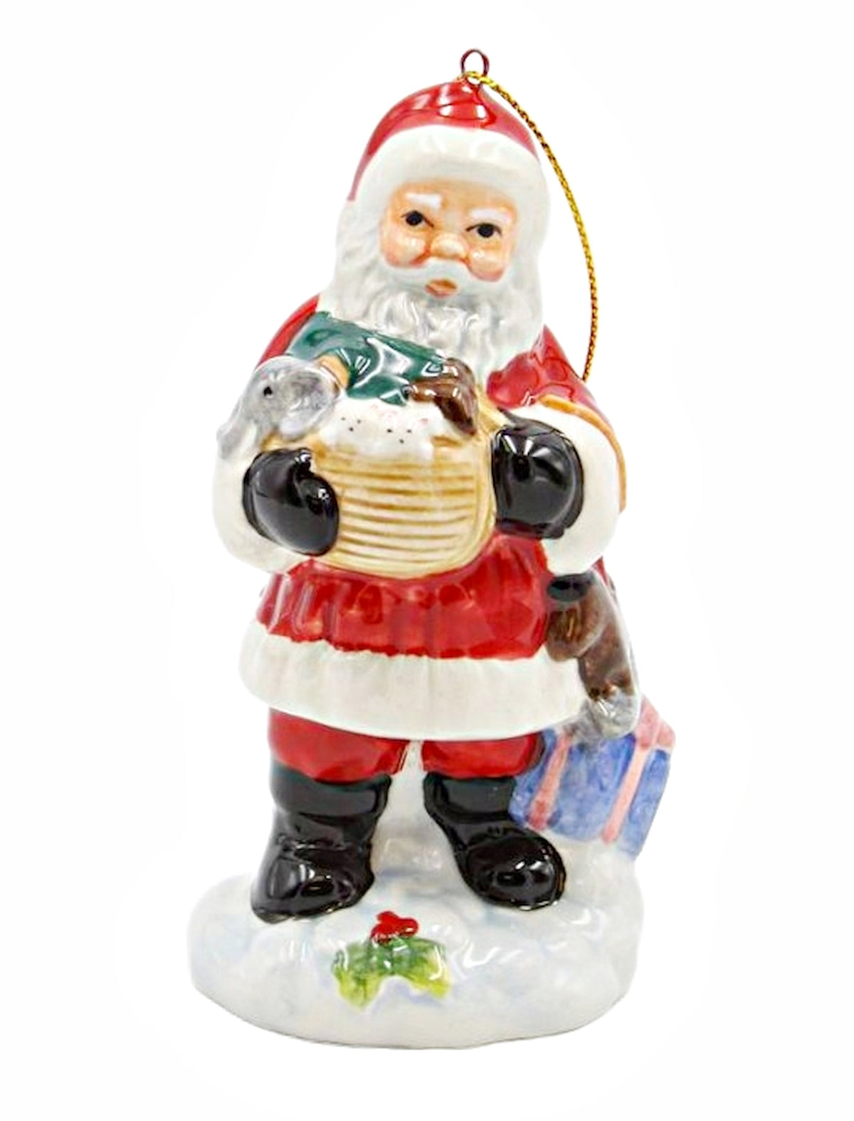Cosmos Gifts Ceramic Santa Holding Toy Noah's Ark Tree Ornament 4.25 In