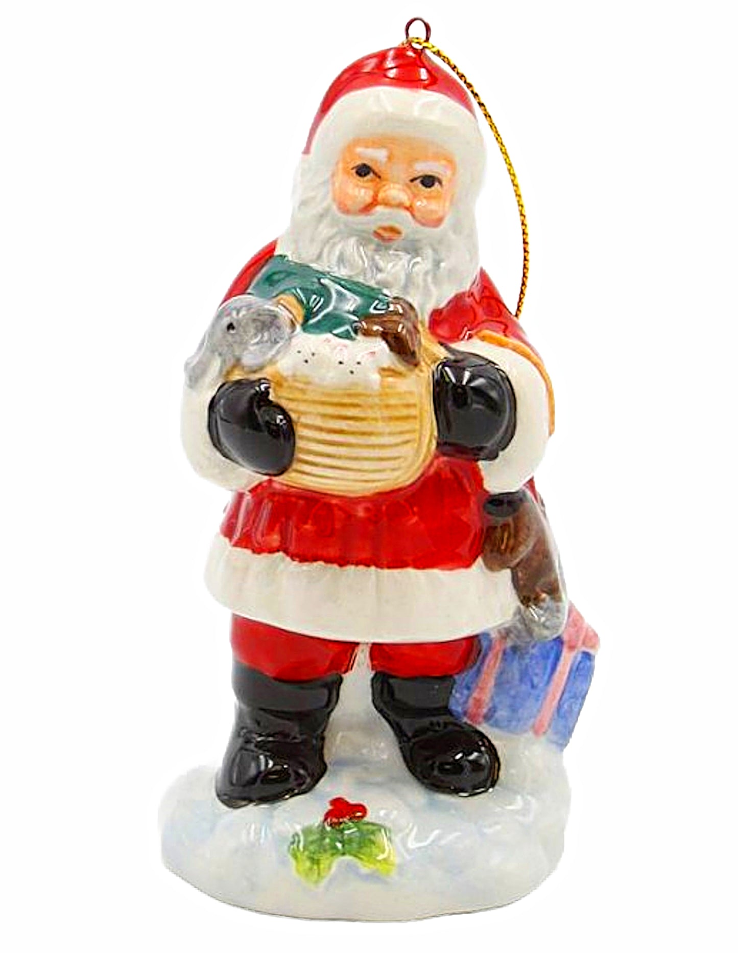 Cosmos Gifts Ceramic Santa Holding Toy Noah's Ark Tree Ornament 4.25 In
