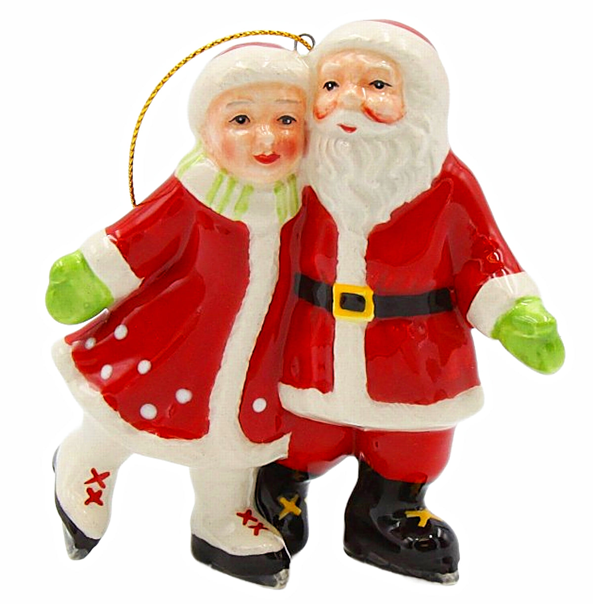 Cosmos Gifts Fine Ceramic Mr. & Mrs. Claus Ice Skating Ornament 3-5/8"