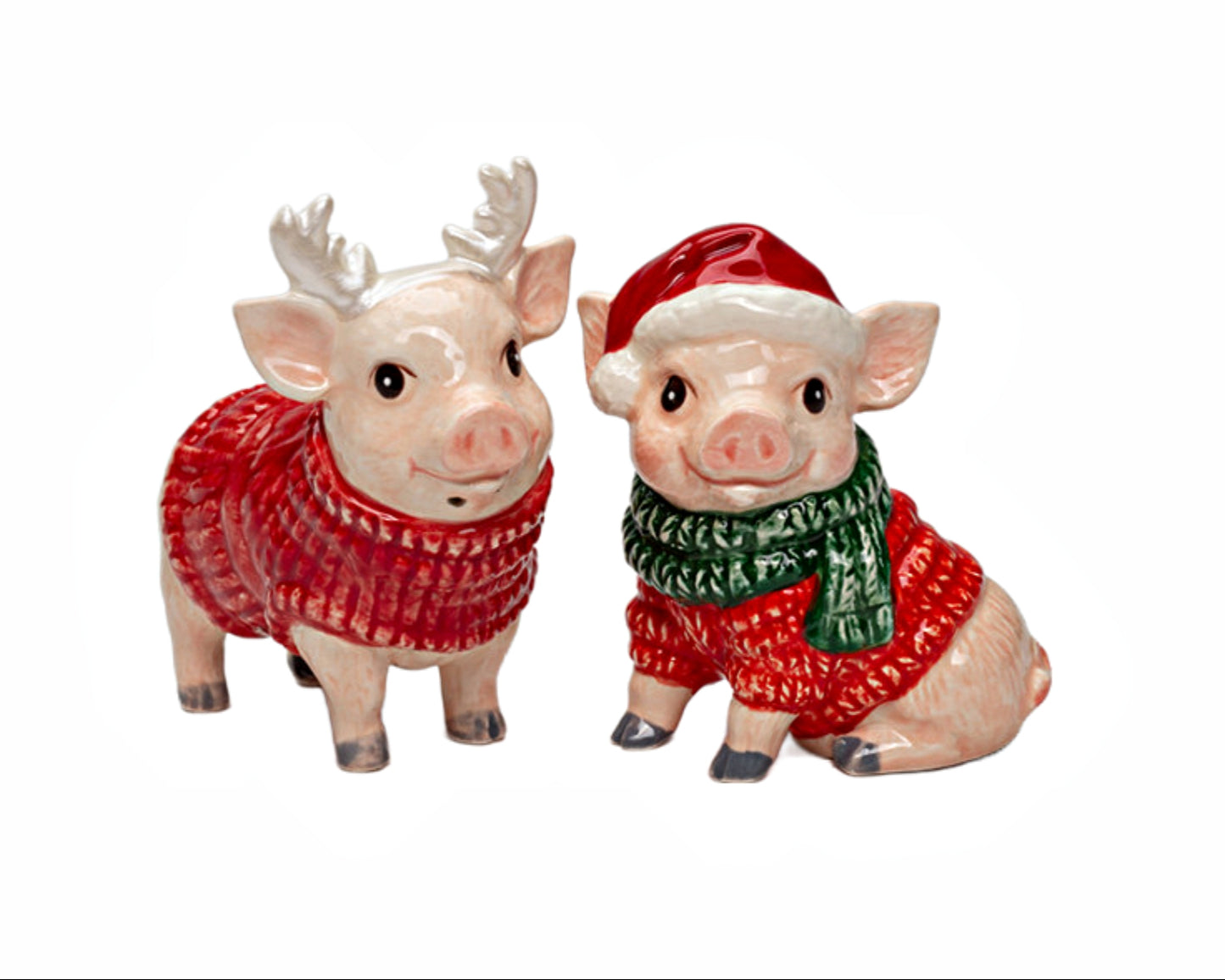 Cosmos Gifts Fine Ceramic Christmas Pigs Salt & Pepper Shakers Set 3-3/8" H