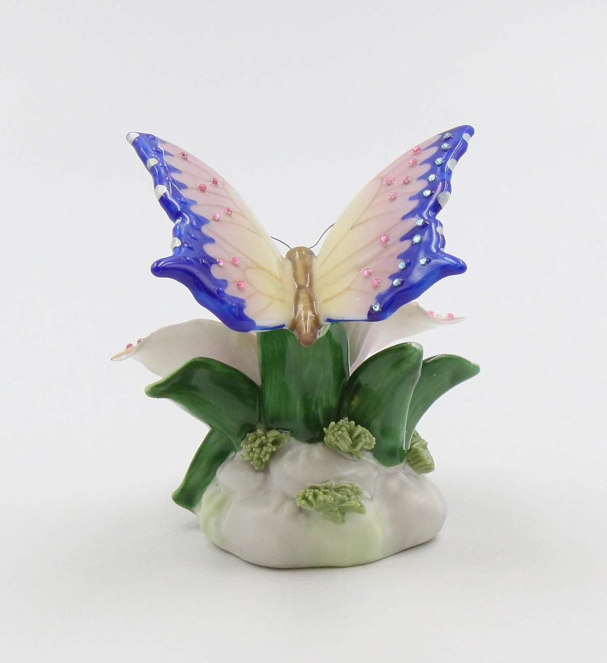 Cosmos Gifts Fine Porcelain Faux Jewel Butterfly with Pink Stargazer Lily Figurine 3-1/4" H