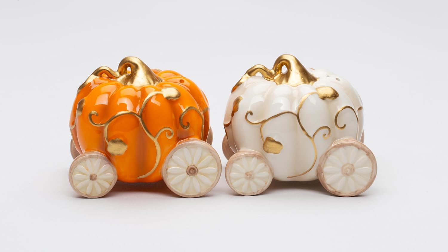 Cosmos Gifts Fine Ceramic Thanksgiving Autumn Fall Pumpkin Carriages Salt & Pepper Shakers Set 3" L