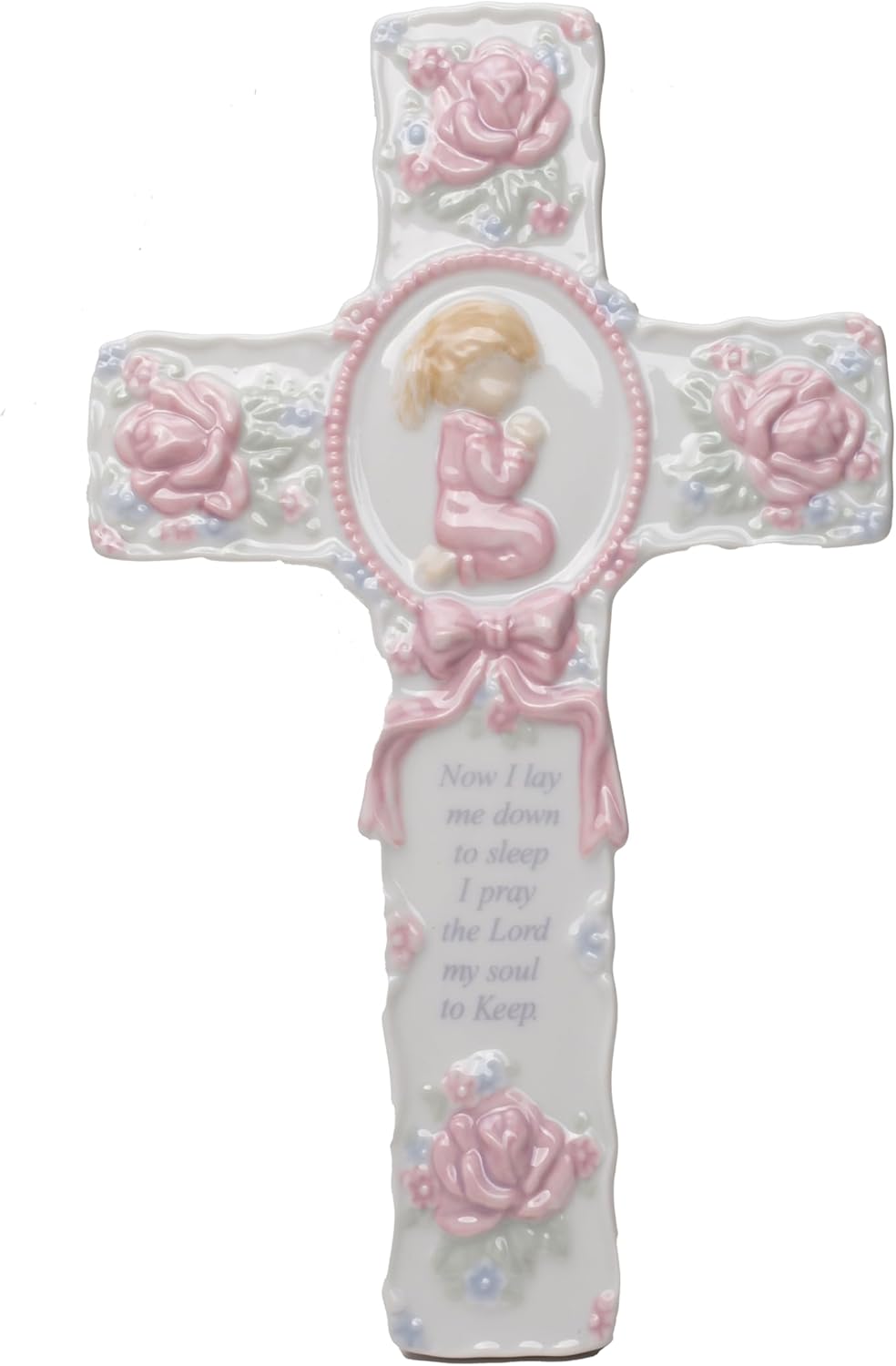 Cosmos Gifts Fine Porcelain Inspirational Cross with Praying Girl Figurine 8-3/4" H