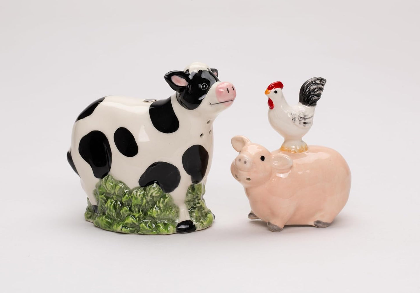 Cosmos Gifts Fine Ceramic Country Farmhouse Cow Pig and Rooster Salt & Pepper Shakers Set 4-7/8" H 21167