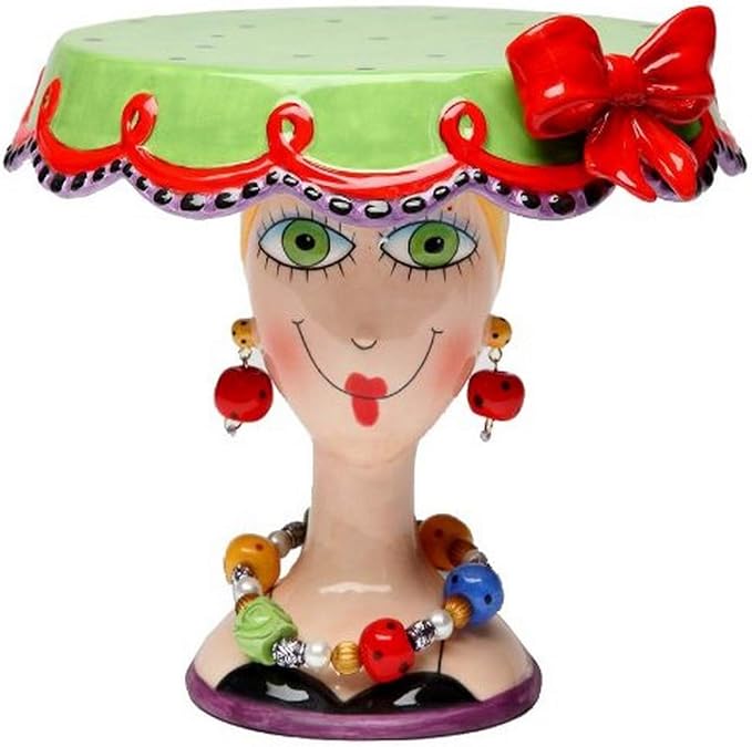 Appletree 6-1/2-Inch Sugar High Social by Babs Hand-Painted Ceramic Cake Stand Green