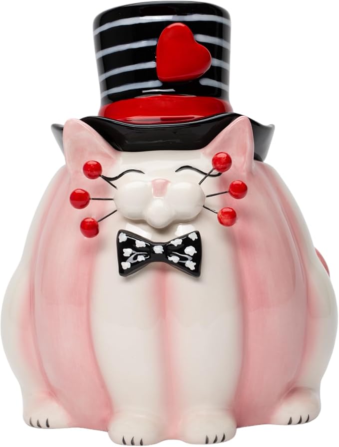 Cosmos Gifts Ceramic Valentine's Whisker Cat Candy Jar 6-1/2" H Pink
