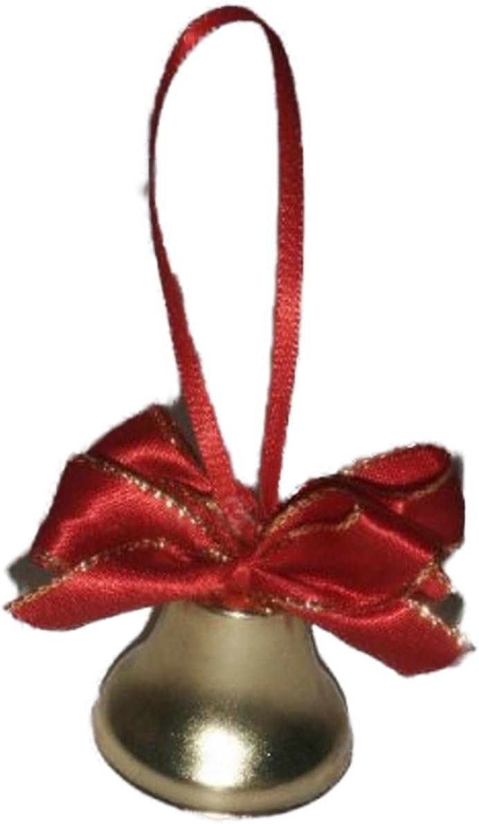 Party Favors Plus Metal Bell Christmas Ornament with 2 Red Satin Bows 6 Pack