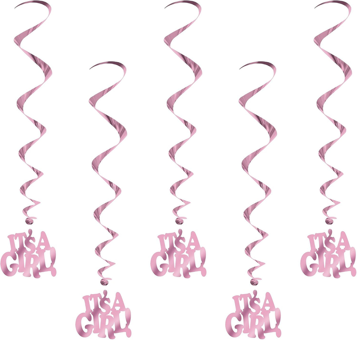 Beistle It's A Girl Whirls Pink Metallic Hanging Decorations 3 Ft 5 Pack
