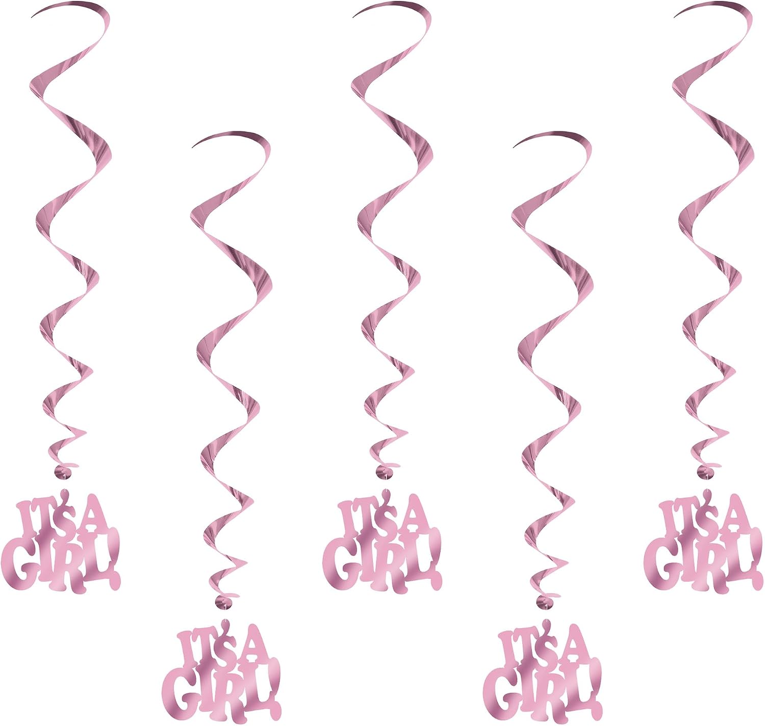 Beistle It's A Girl Whirls Pink Metallic Hanging Decorations 3 Ft 5 Pack