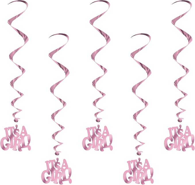 Beistle It's A Girl Whirls Pink Metallic Hanging Decorations 3 Ft 5 Pack