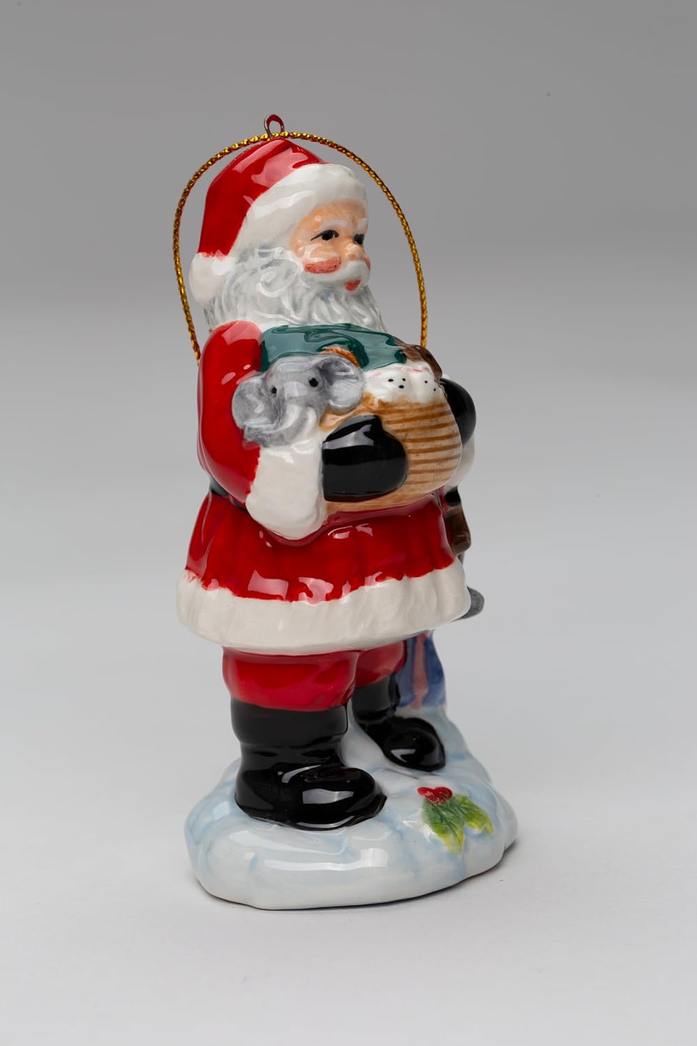 Cosmos Gifts Ceramic Santa Holding Toy Noah's Ark Tree Ornament 4.25 In
