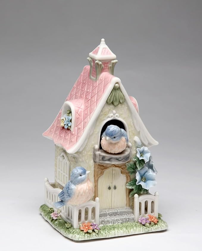 Cosmos Gifts Fine Porcelain Bluebird Birdhouse Music Box Figurine (Tune: Blue Danube Waltz), 7-1/4" H