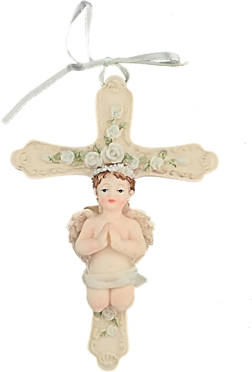 Party Favors Plus Multicolor Polyresin Praying Angel Cross Figurine 4.75 Inch Set of 2