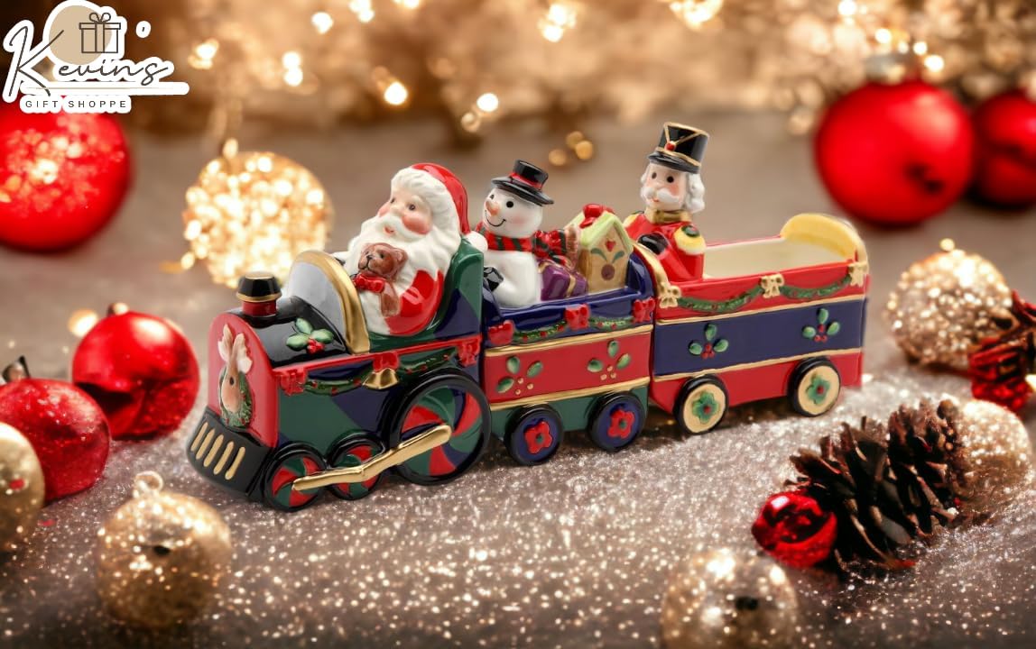 Cosmos Gifts Fine Ceramic Christmas Train Salt and Pepper Shakers with Sugar Holder Set of 3