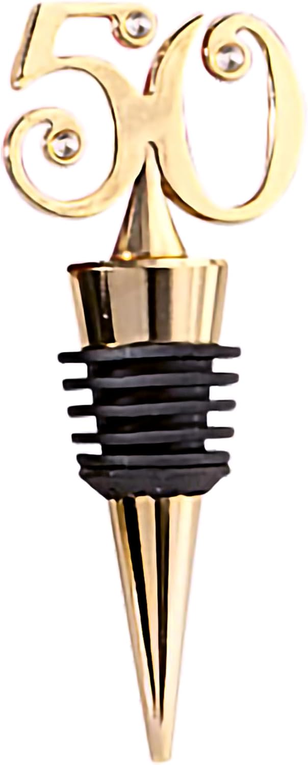 Party Favors Plus 50th Anniversary Wine Bottle Stopper Gold Rhinestone 3.62 Inch