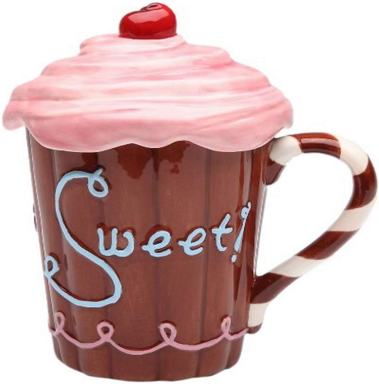 Appletree Design Life Is Sweet Ceramic Mug with Pink Lid 5-3/4" H