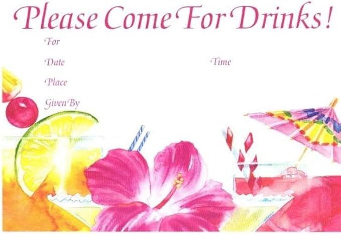 Party Favors Plus Come For Drinks Invitations 10 Count