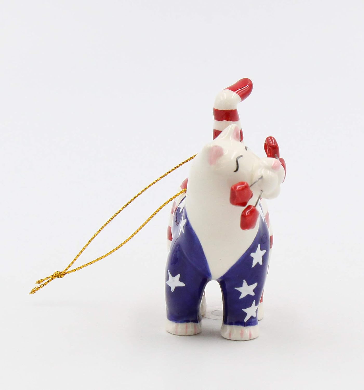 Cosmos Gifts Fine Ceramic Whisker Uncle Sam Cat Patriot American Flag Figurine 5-3/4" H