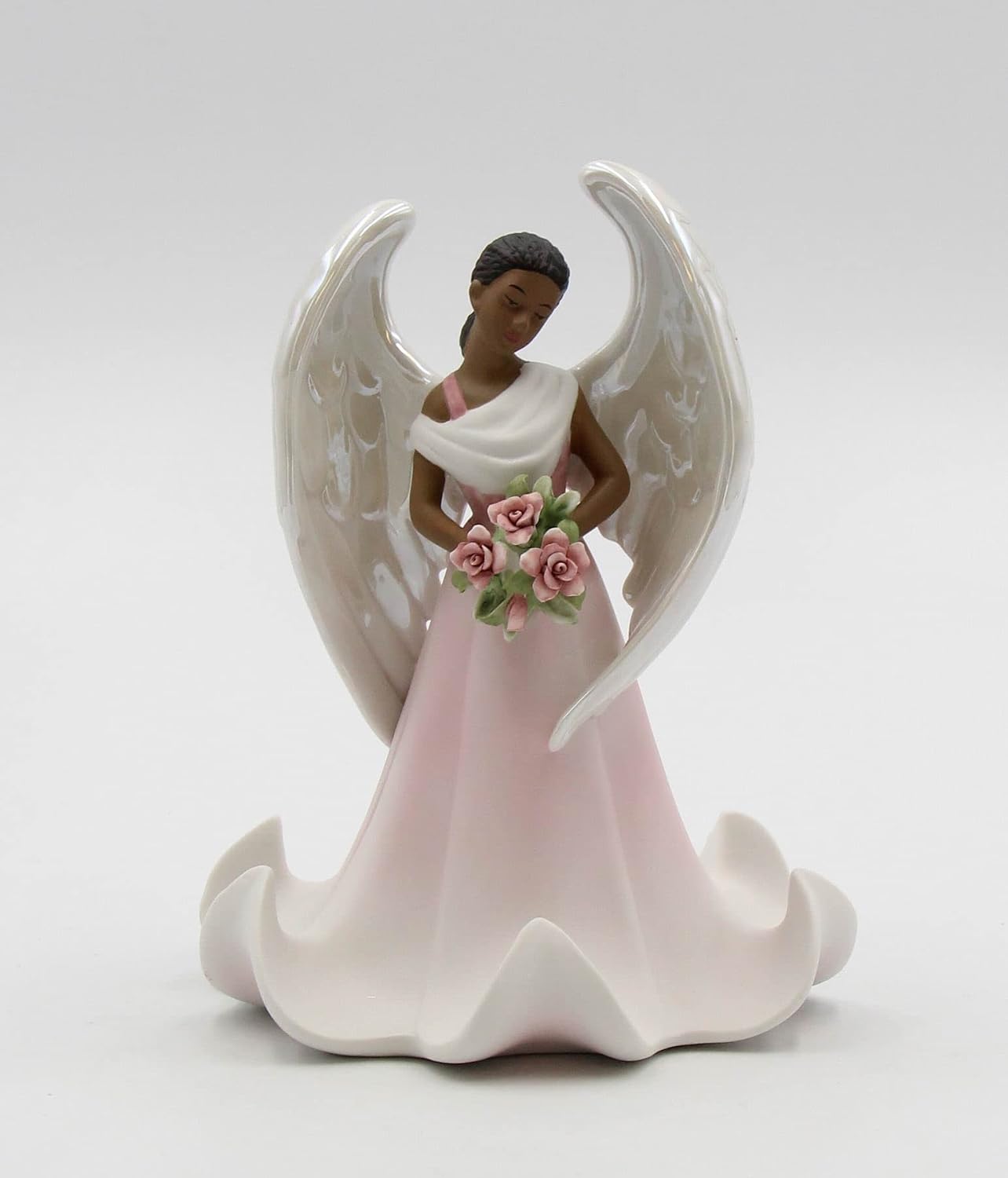 Cosmos Gifts Fine Porcelain Ethnic African American Black Angel of Rose Flowers Collectible Figurine 6-5/8" H