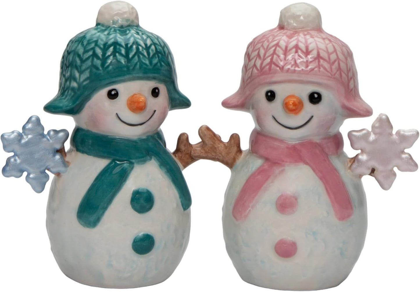 Cosmos Gifts Fine Ceramic Snowman Couple with Snowflake Salt & Pepper Shakers Set 3-7/8" H 57047