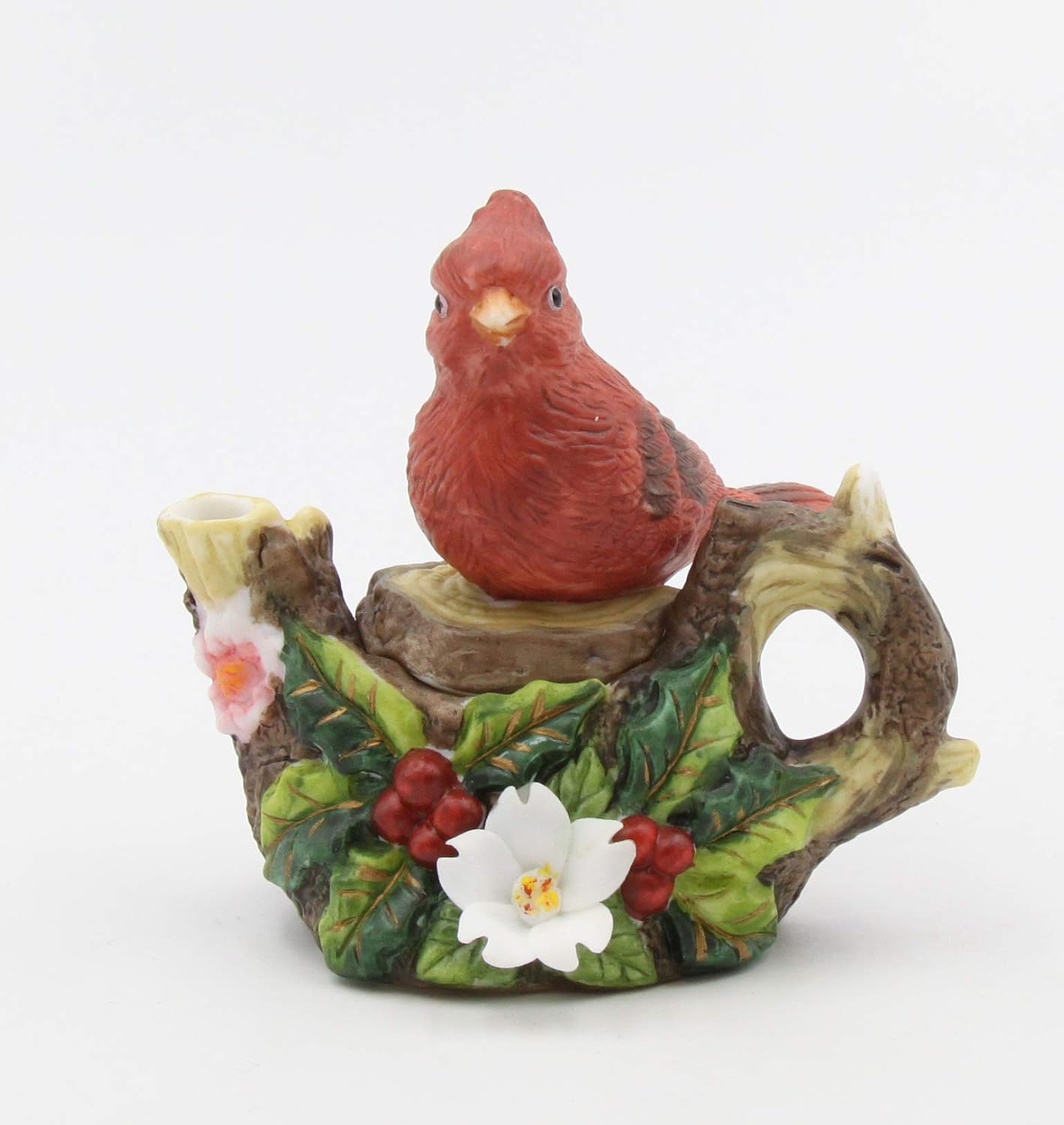 Cosmos Gifts Fine Porcelain Red Cardinal Bird with Holly Berry and White Flower Design Mini Teapot Figurine 3-1/4" L