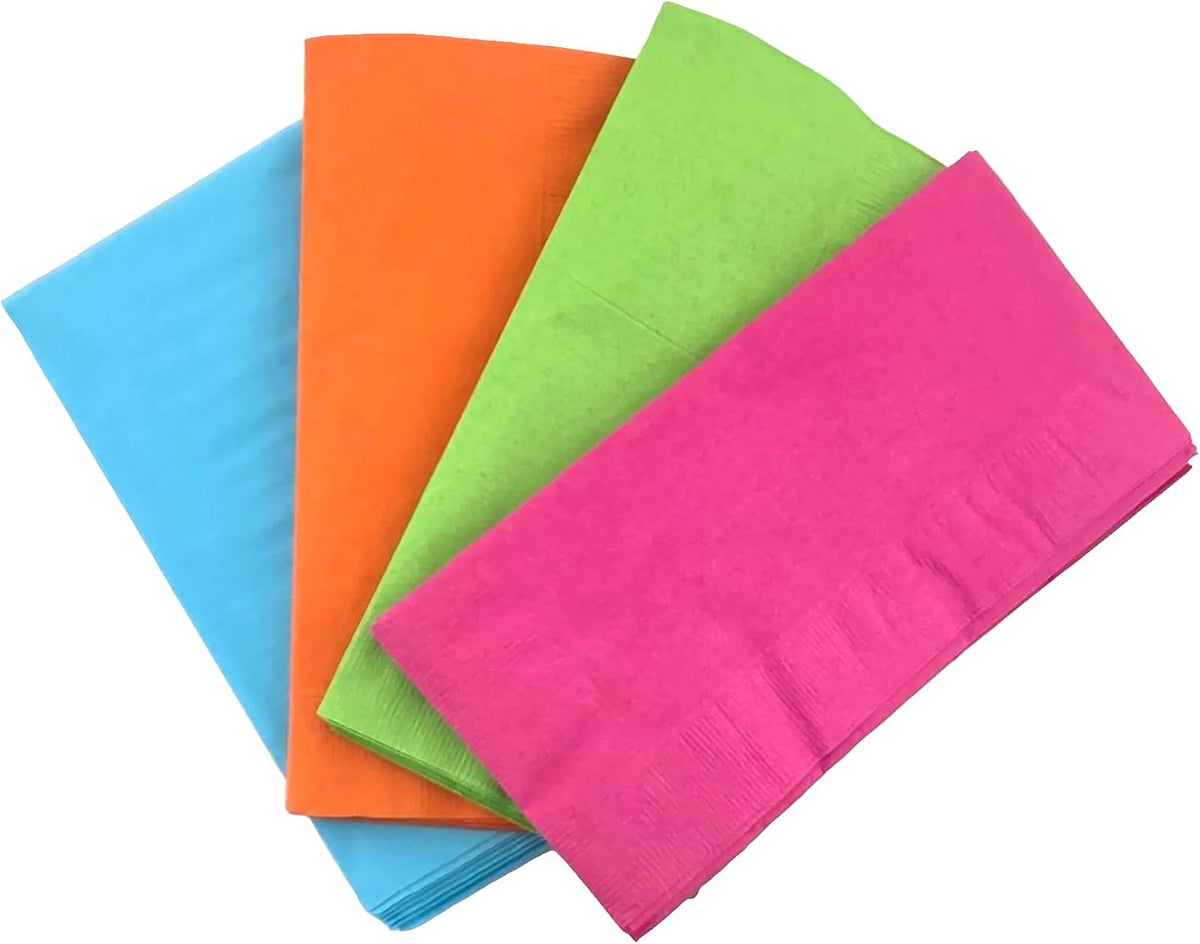 Assorted Neon Brights 2-Ply Paper Dinner Napkins, 24 Pieces