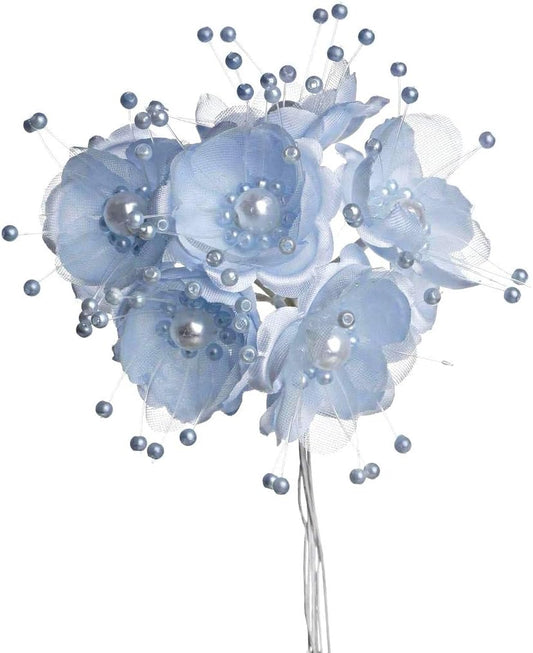 Party Favors Plus 72 Light Blue Satin Pearl Flowers 1.5 Inch Bridal Shower