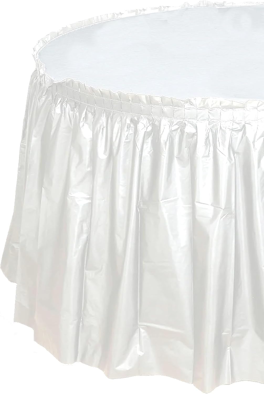 Party Favors Plus White Round Plastic Tablecloth 84 Inch with 2 Table Skirts 8 Foot 3 Piece Set