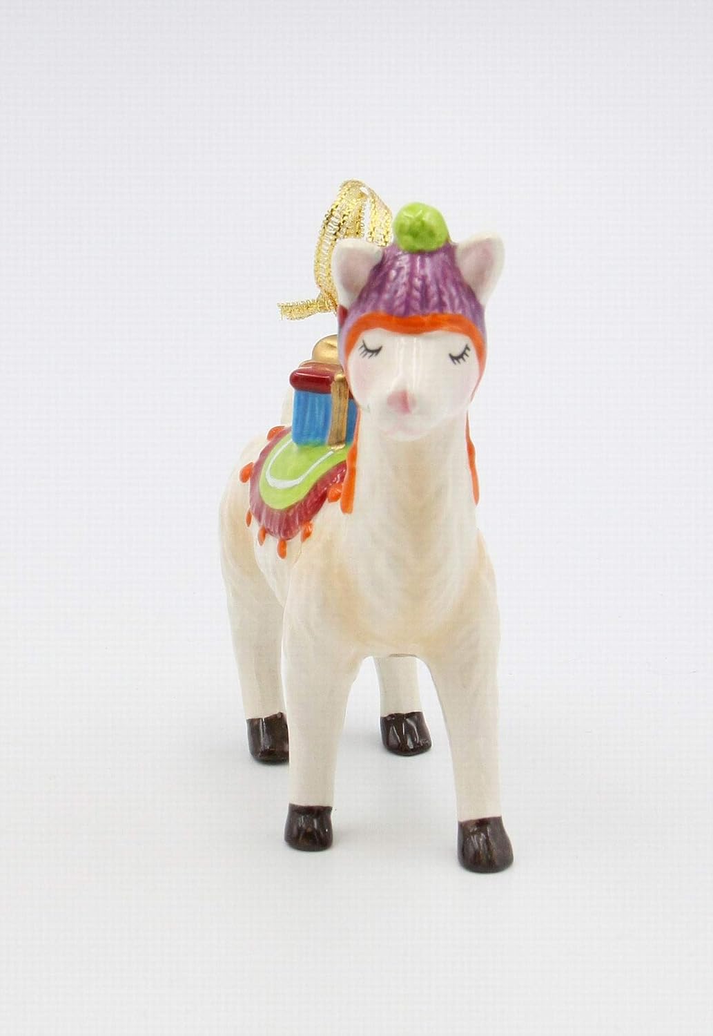 Cosmos Gifts Fine Ceramic Christmas Llama with Presents Ornament 4"