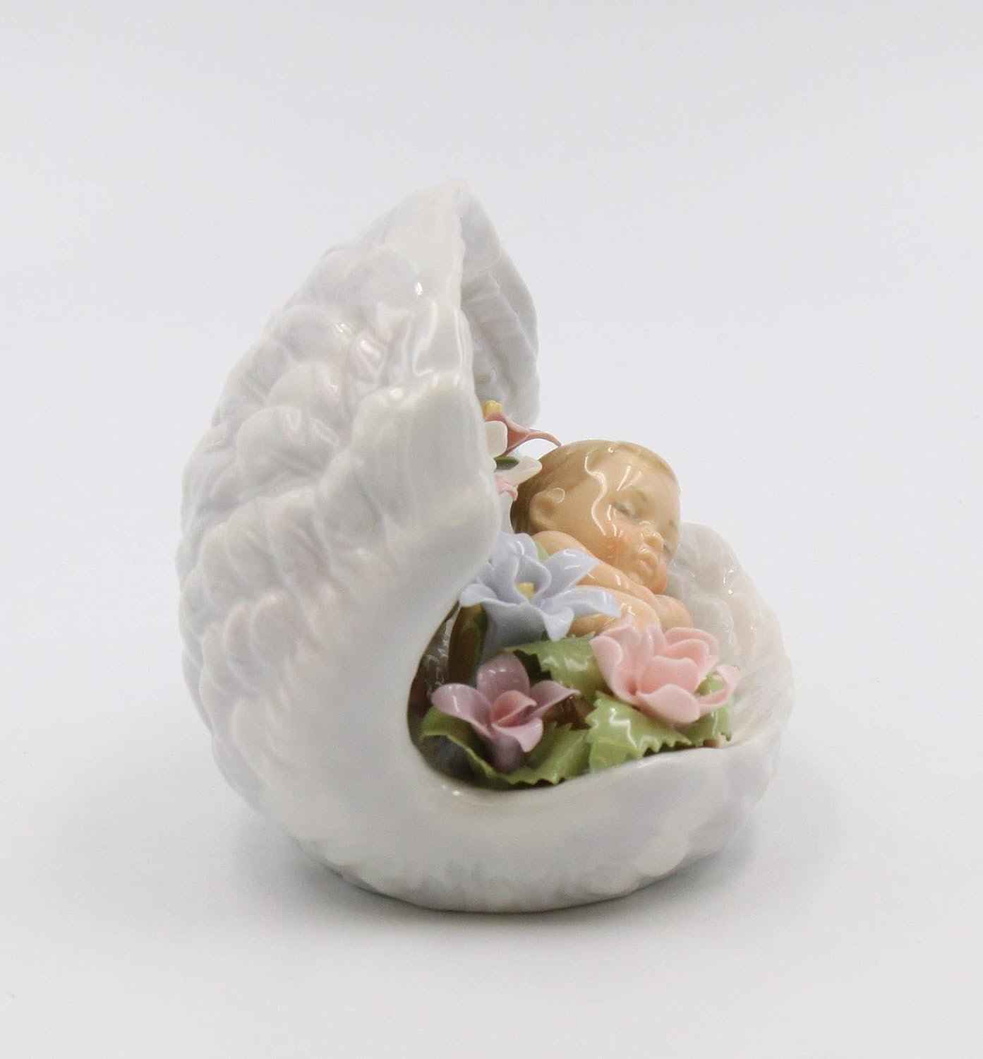 Cosmos Gifts Fine Ceramic Baby in Guardian Angel Wings Musical Figurine 6" H White