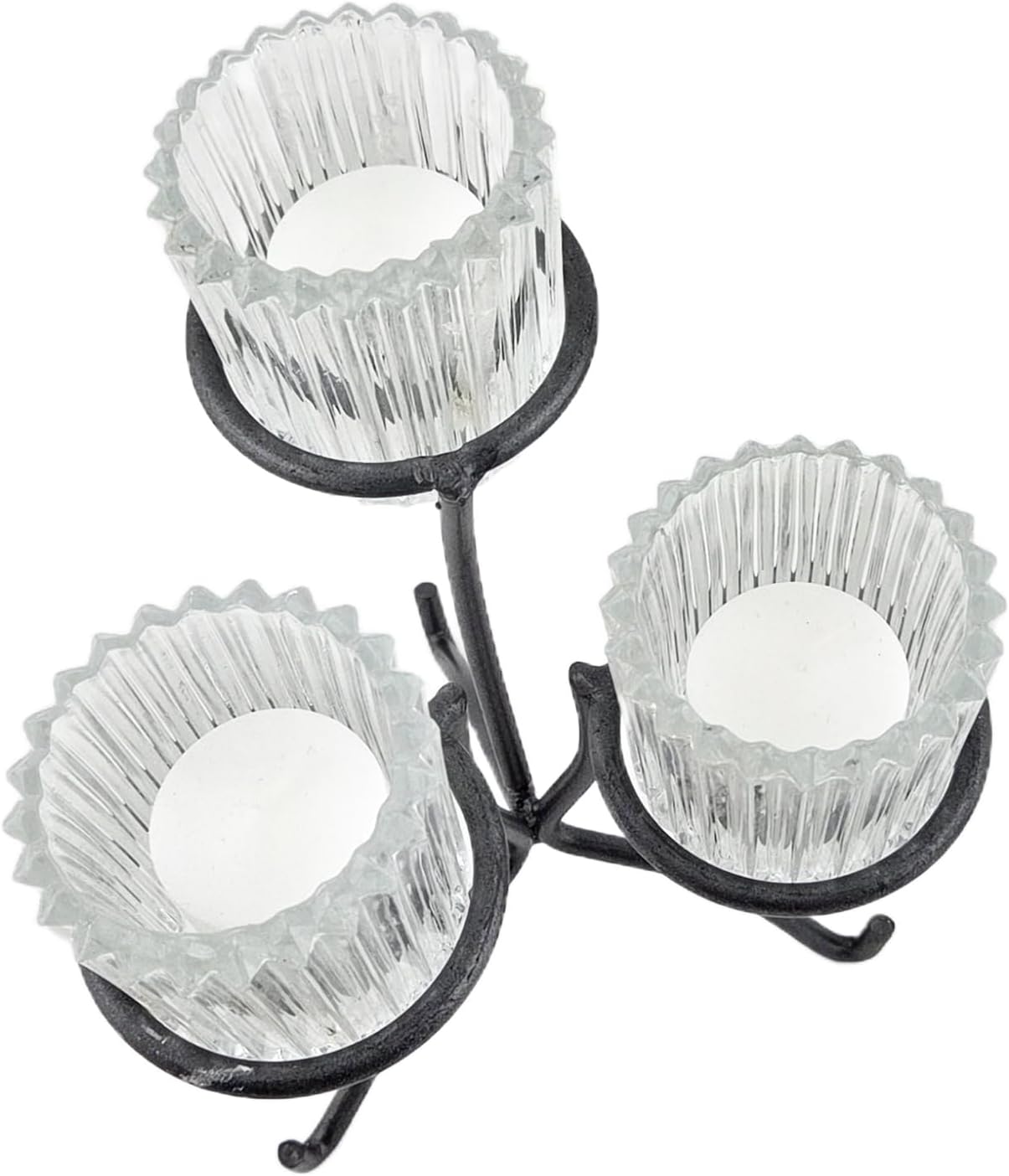 Party Favors Plus Triple Glass Votive Tealight Holder Clear Ribbed 2.5x2.5 Inch Metal Stand