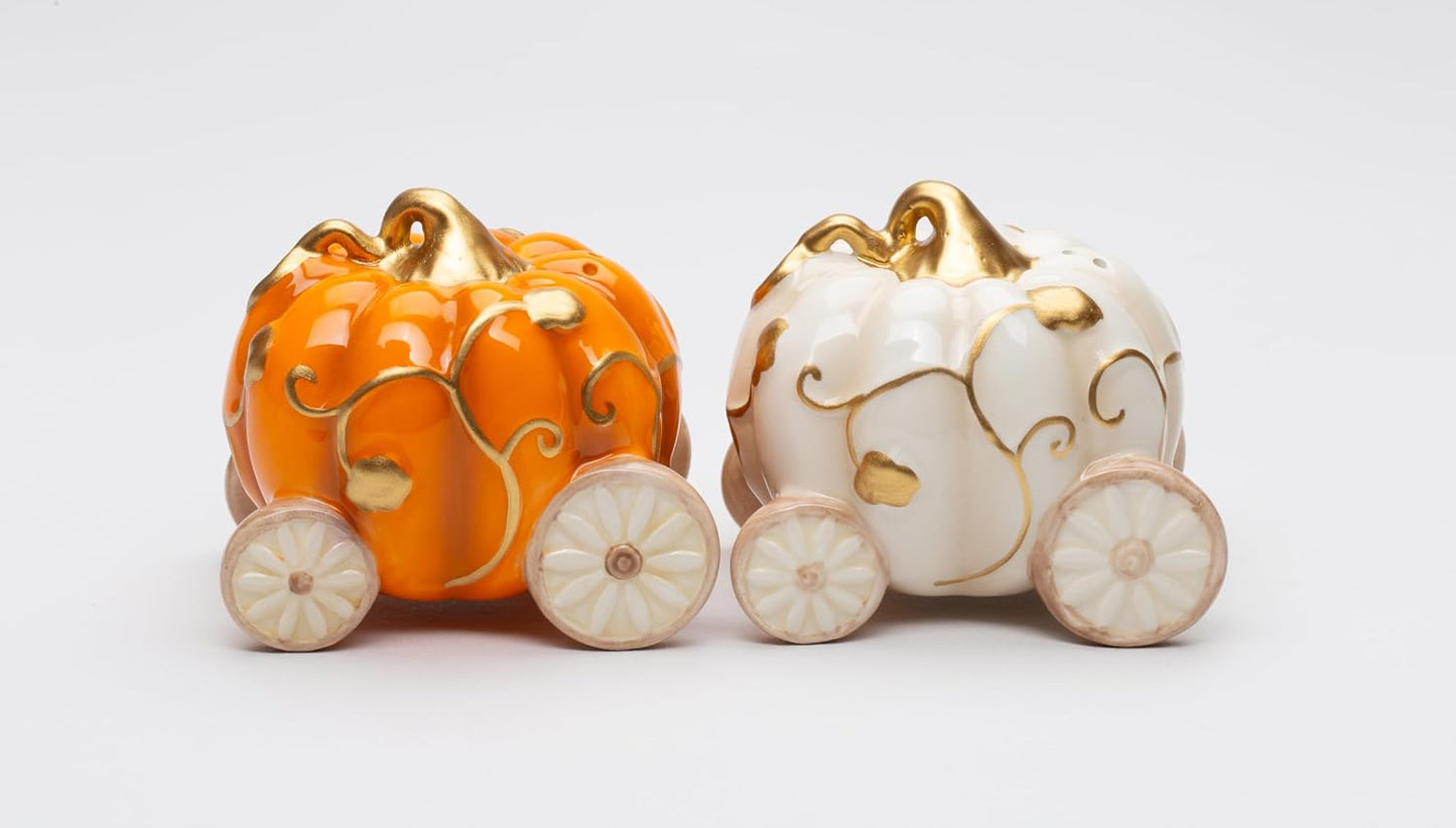 Cosmos Gifts Fine Ceramic Thanksgiving Autumn Fall Pumpkin Carriages Salt & Pepper Shakers Set 3" L