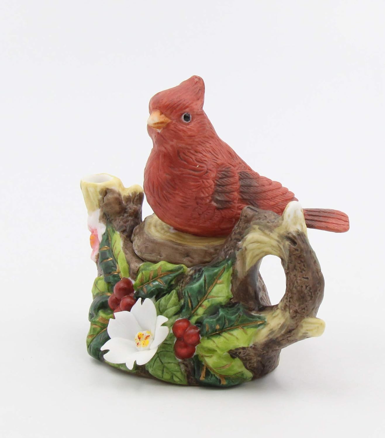 Cosmos Gifts Fine Porcelain Red Cardinal Bird with Holly Berry and White Flower Design Mini Teapot Figurine 3-1/4" L