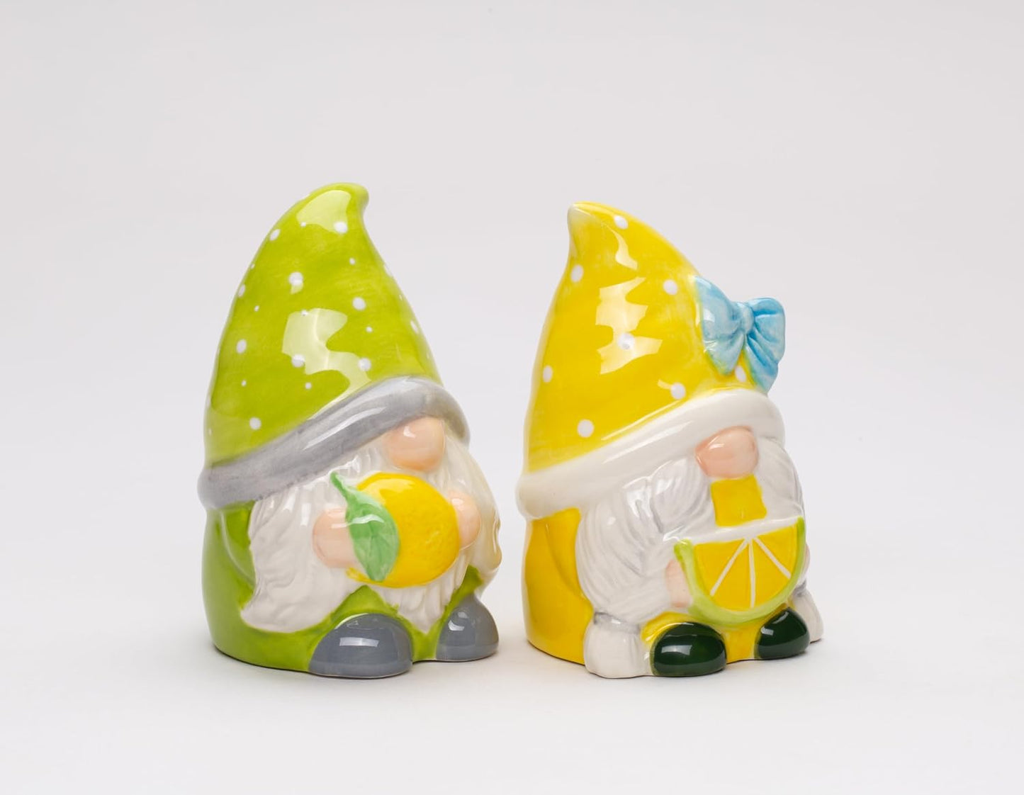 Cosmos Gifts Fine Ceramic Summer Lemon Lime Cool Gnome Couple Salt and Pepper Shakers Set 3-5/8" H Yellow Green