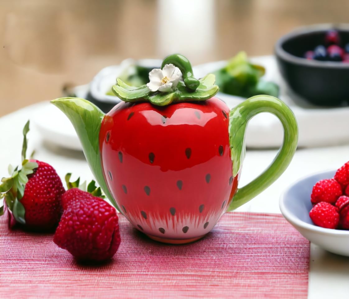 Cosmos Gifts Fine Ceramic Strawberry Teapot 5-1/4" H