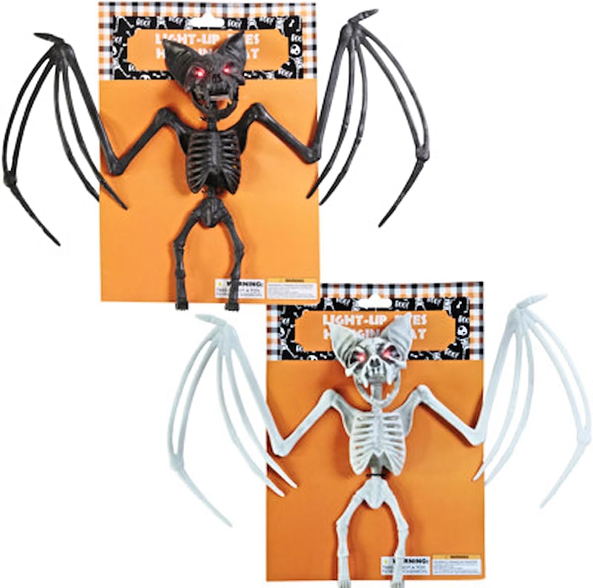 Halloween Bat Skeleton Set of 2 with Light-Up Eyes, 10H x 15.75W in. Assortment of Natural and Black