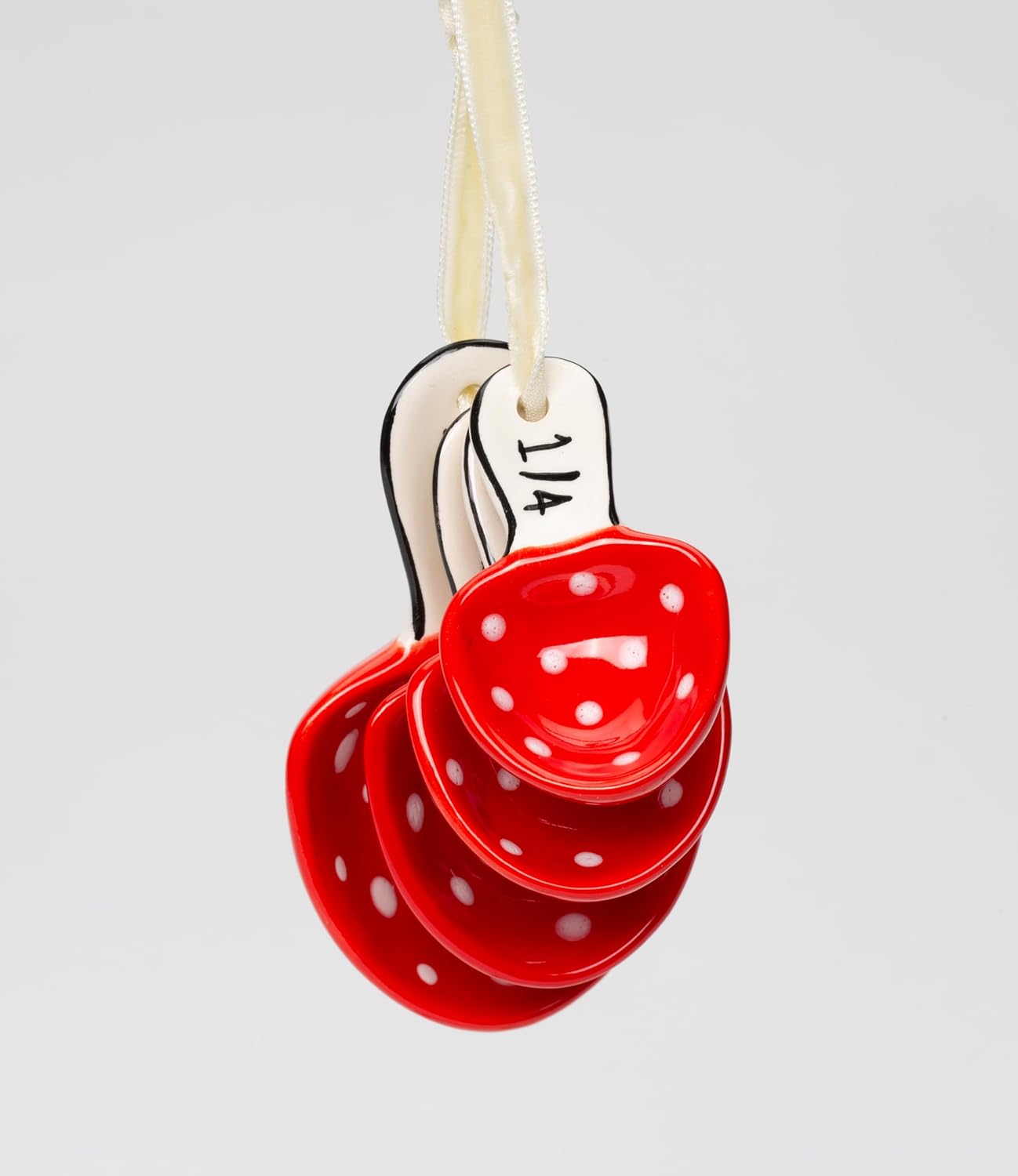 Cosmos Gifts Fine Ceramic Mushroom Measuring Spoons 4-Piece Set 1-Pack Red