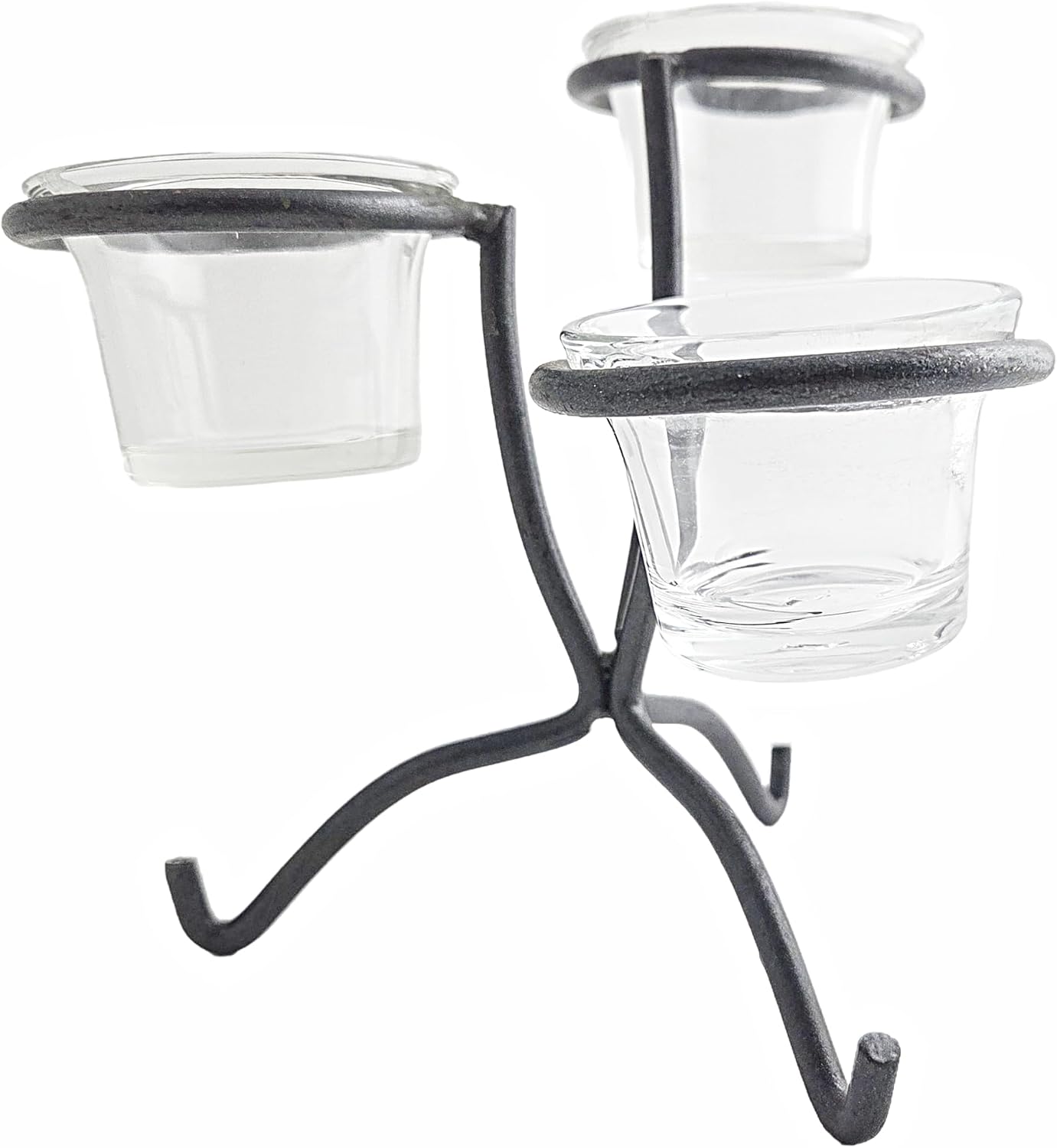 Party Favors Plus Triple Glass Votive Tealight Holder Clear Black 2.5x2.5 Inch Metal Stand