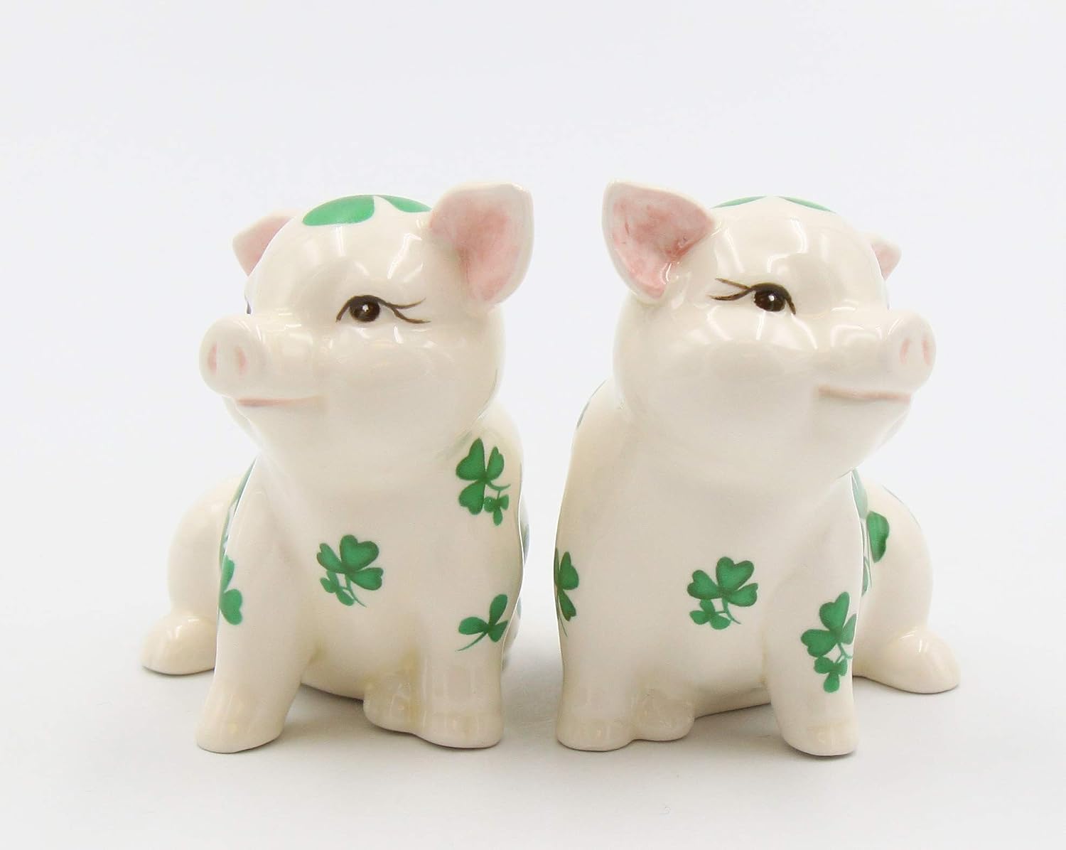 Cosmos Gifts Fine Ceramic Shamrock Pigs Salt and Pepper Shakers Set 3" H Green